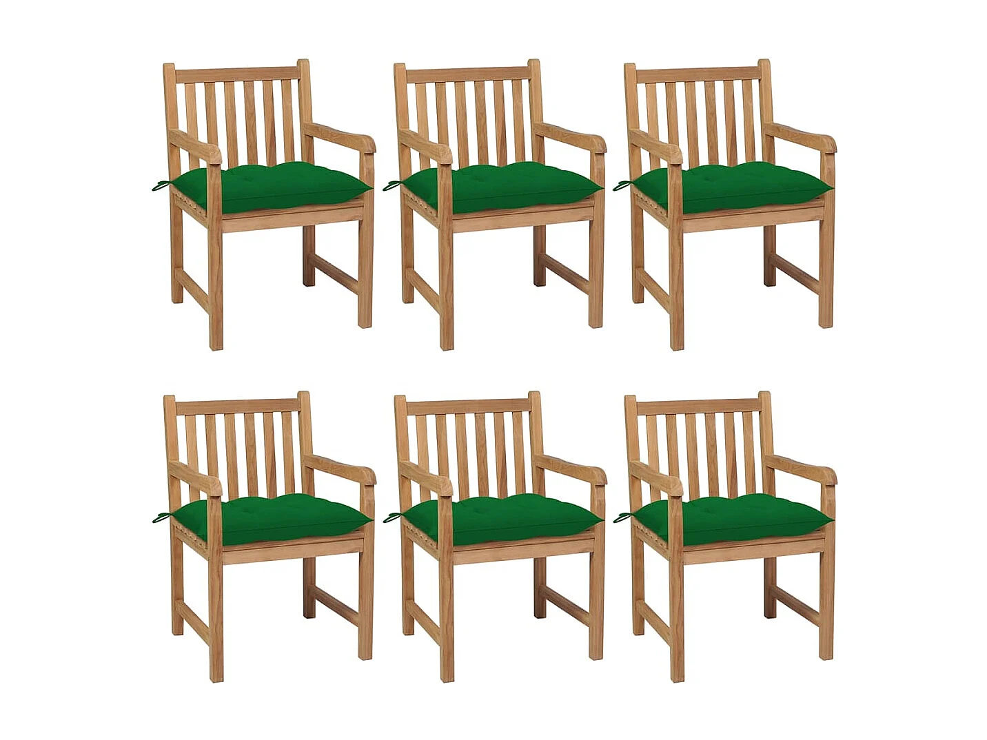 Chaises de jardin 6 pcs avec coussins vert Bois de teck solide