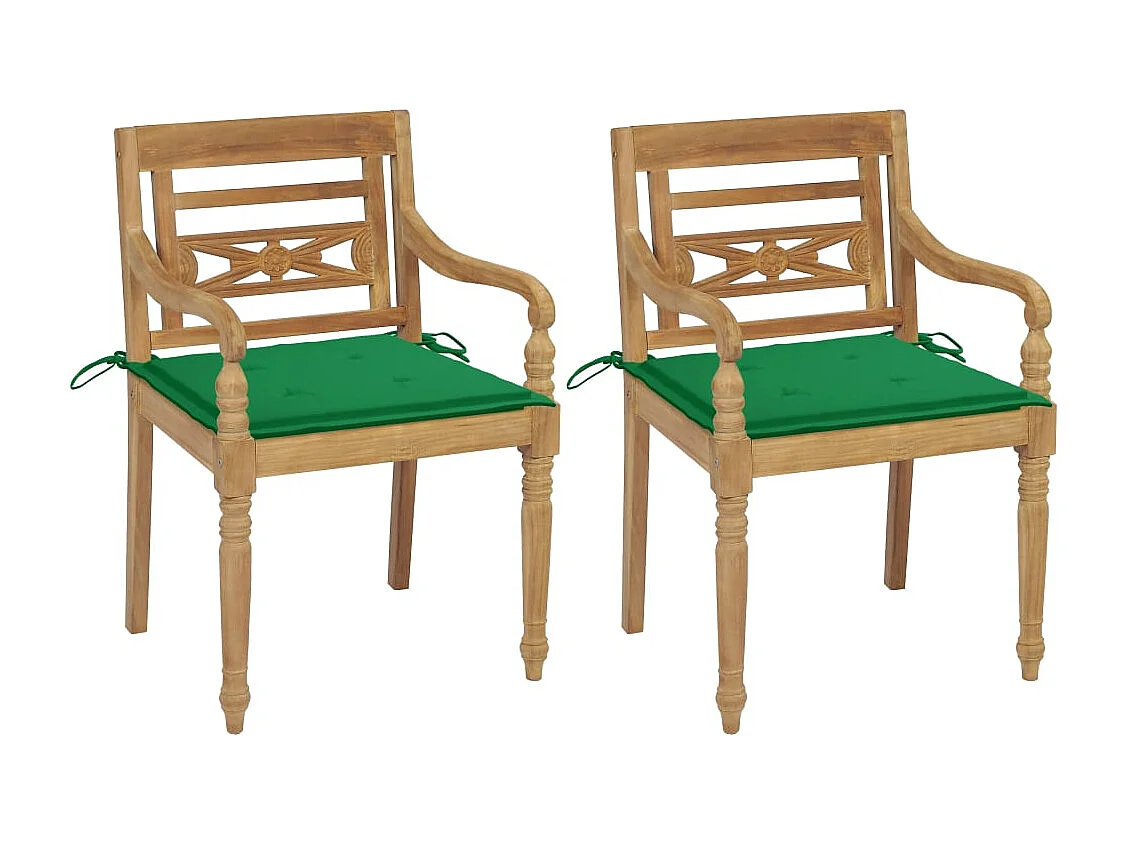 Batavia stoelen 2 stuks met groene kussens Massief teakhout