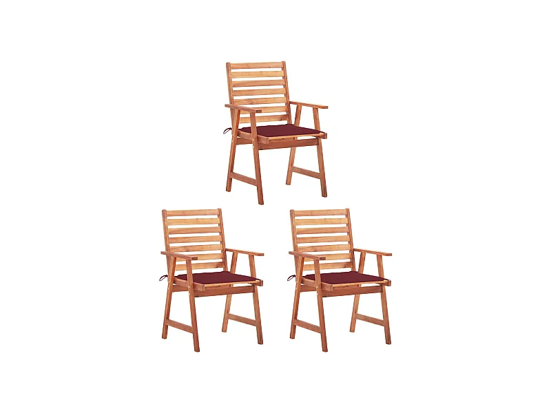 3 Stück Outdoor-Esszimmerstühle mit Kissen aus massiver Akazie