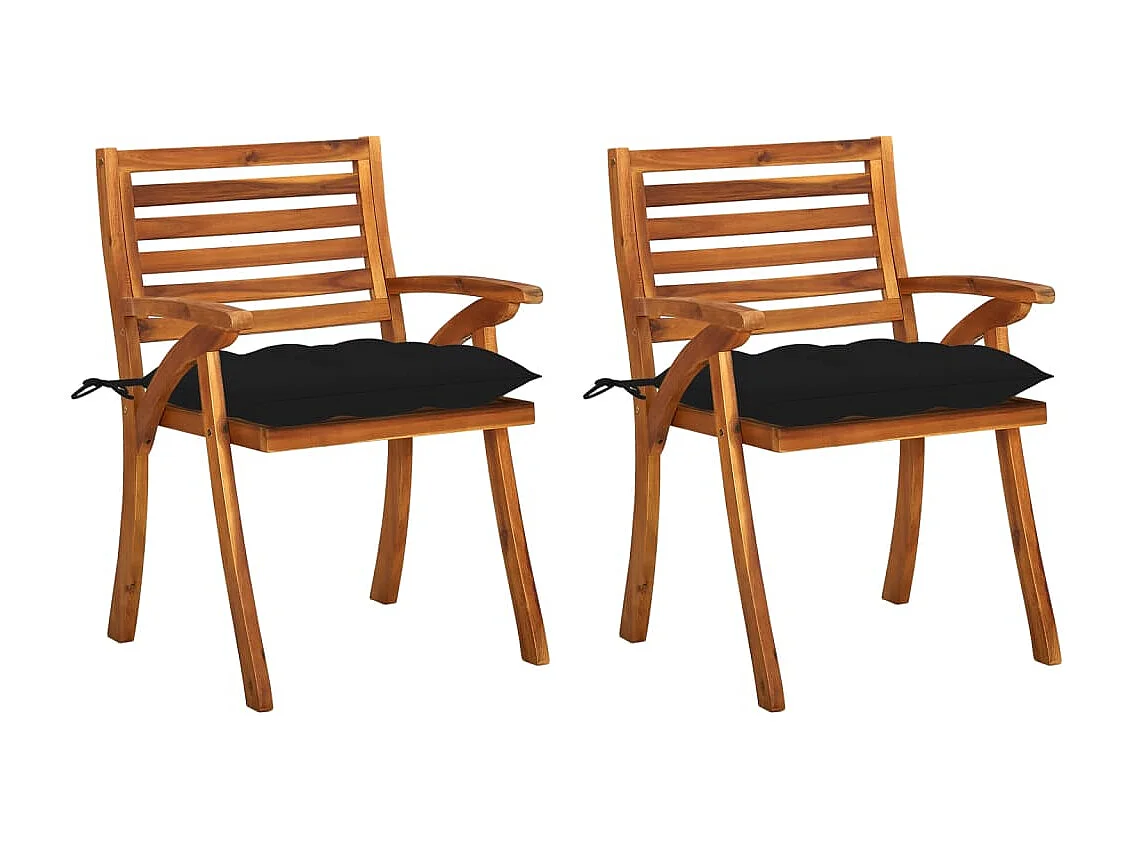 Chaises à dîner de jardin avec coussins 2 pcs Acacia massif
