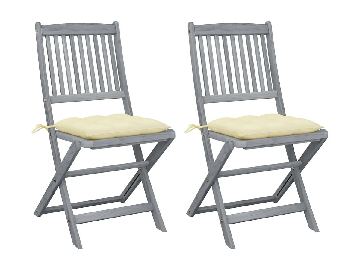 Chaises pliables d'extérieur 2 pcs avec coussins Bois d'acacia