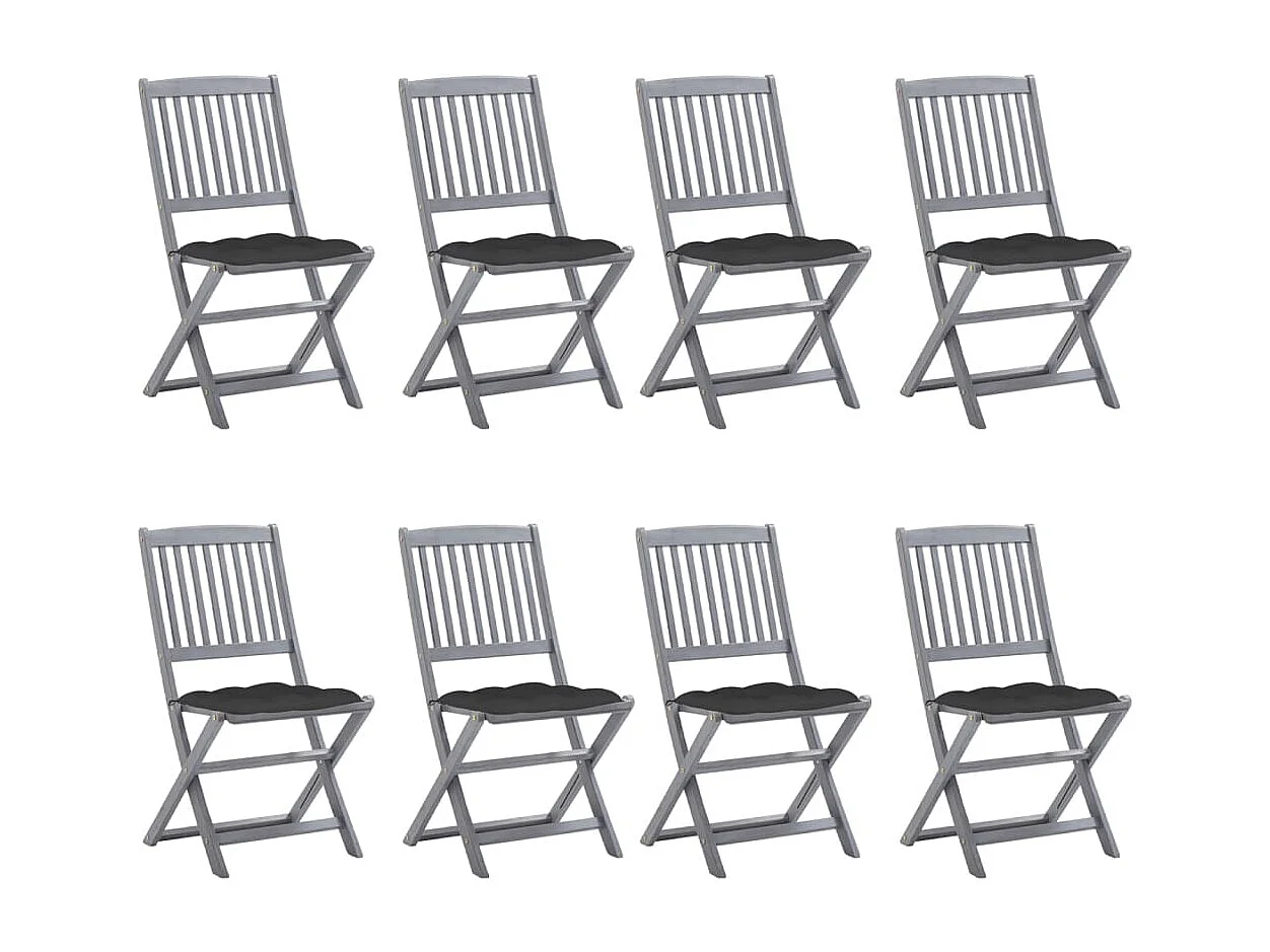 Chaises pliables d'extérieur 8 pcs avec coussins Bois d'acacia