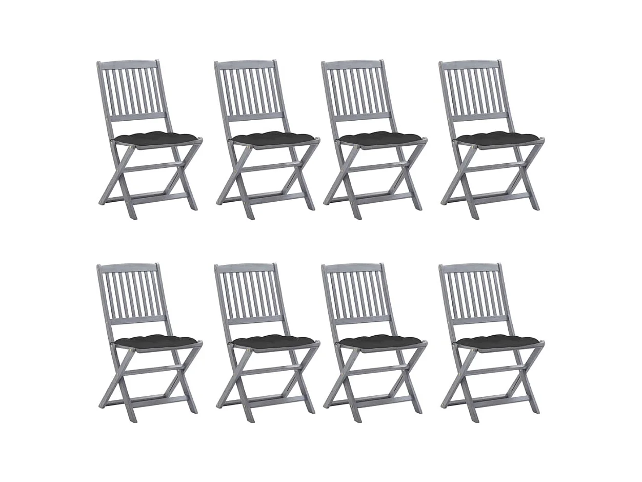 Chaises pliables d'extérieur 8 pcs avec coussins Bois d'acacia