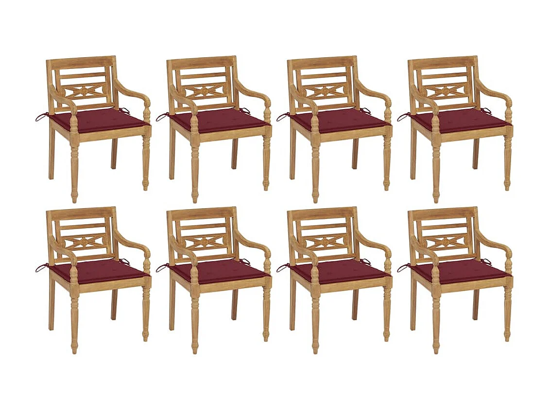 Chaises Batavia avec coussins 8 pcs Bois de teck solide