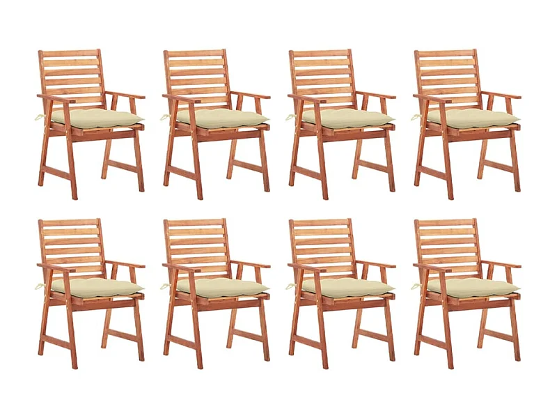 Chaises à dîner d'extérieur 8 pcs avec coussins Acacia massif
