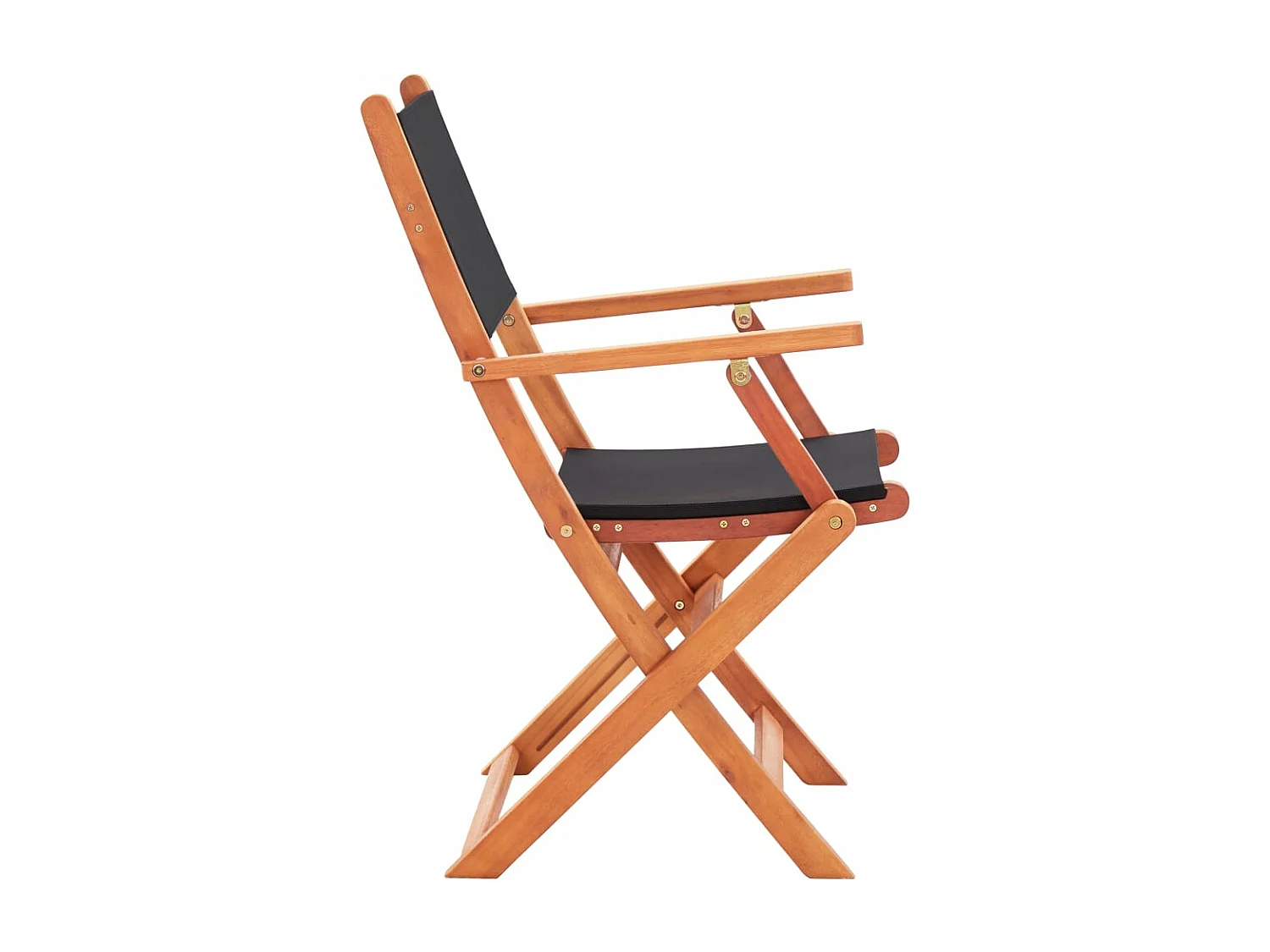 Conjunto de cadeiras de jardim dobráveis de 2 eucaliptos têxteis pretos