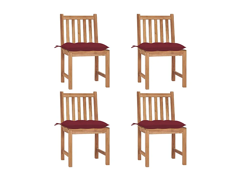 Chaises de jardin 4 pcs avec coussins Bois de teck massif
