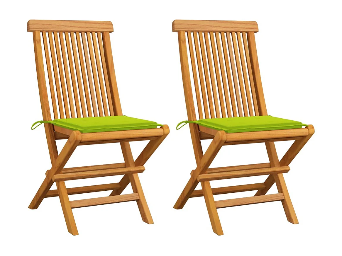 Sedie da giardino con cuscini verde brillante 2 pz. Legno di Teak