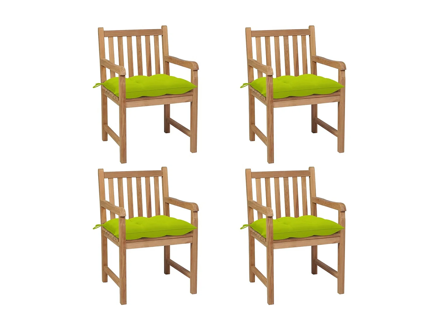 Chaises de jardin 4 pcs avec coussins vert vif Teck solide