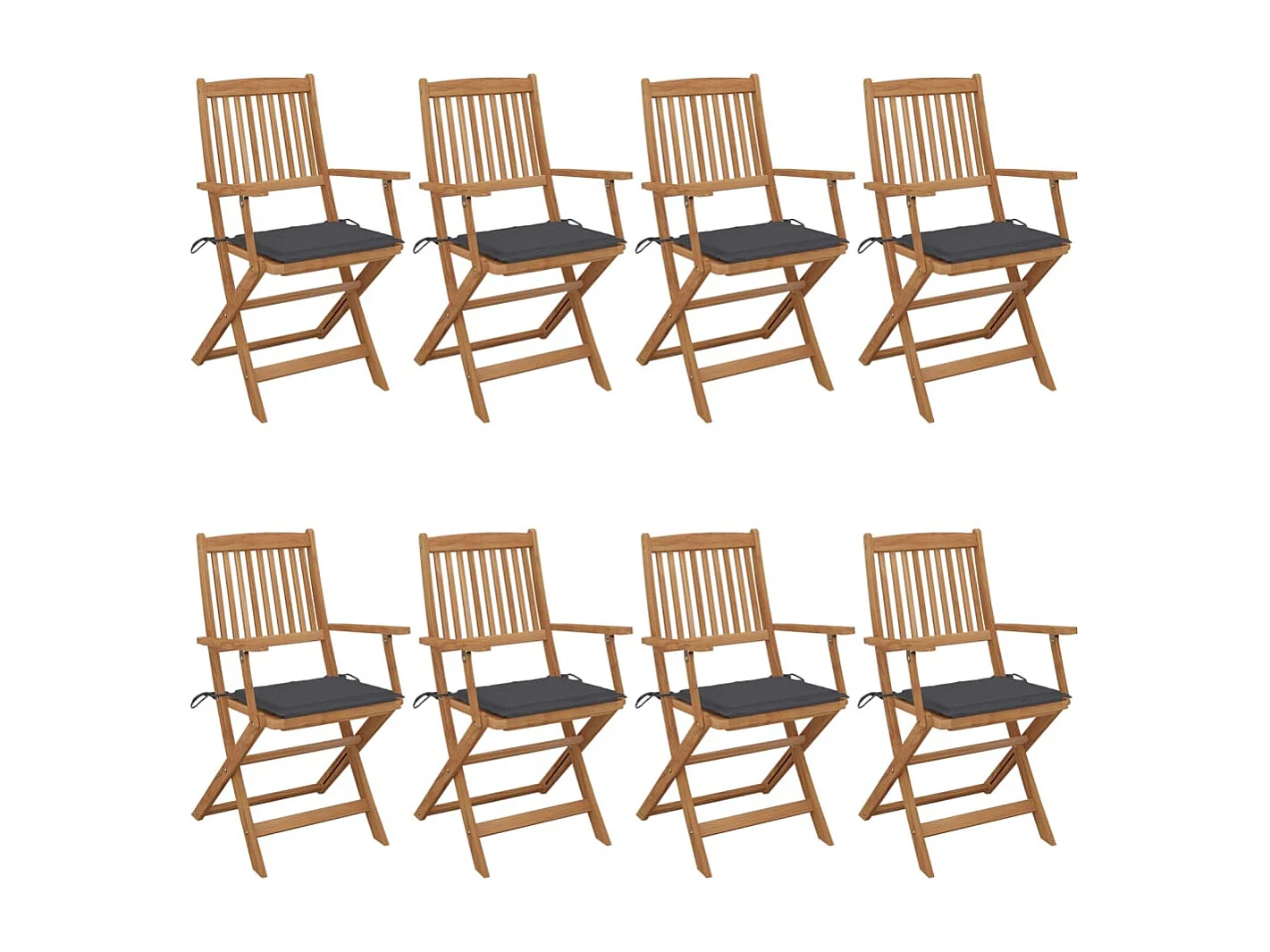 Chaises pliables de jardin 8 pcs avec coussins Bois d'acacia