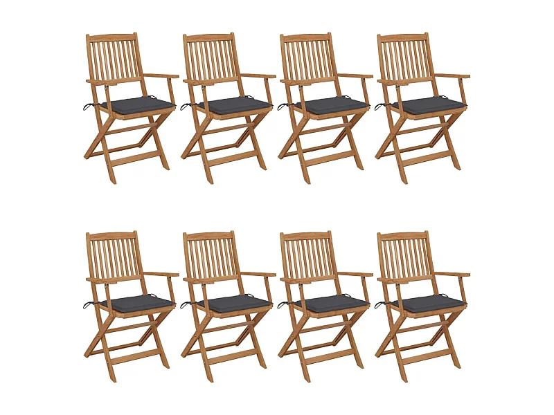 Chaises pliables de jardin 8 pcs avec coussins Bois d'acacia
