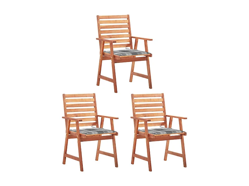Chaises à dîner d'extérieur 3 pcs avec coussins Acacia massif