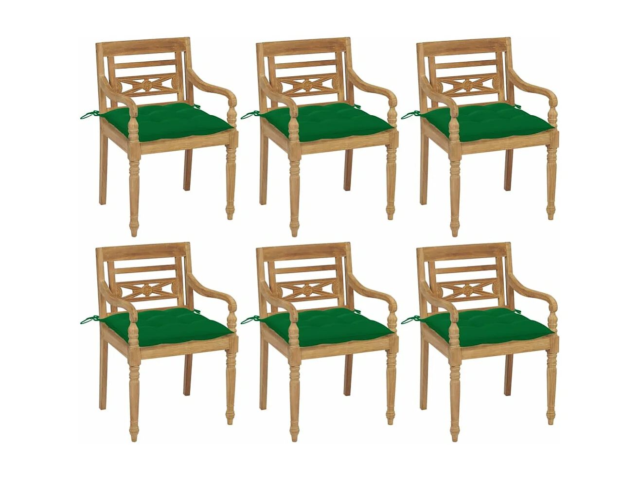 Batavia stoelen met kussens 6 stuks Massief teakhout