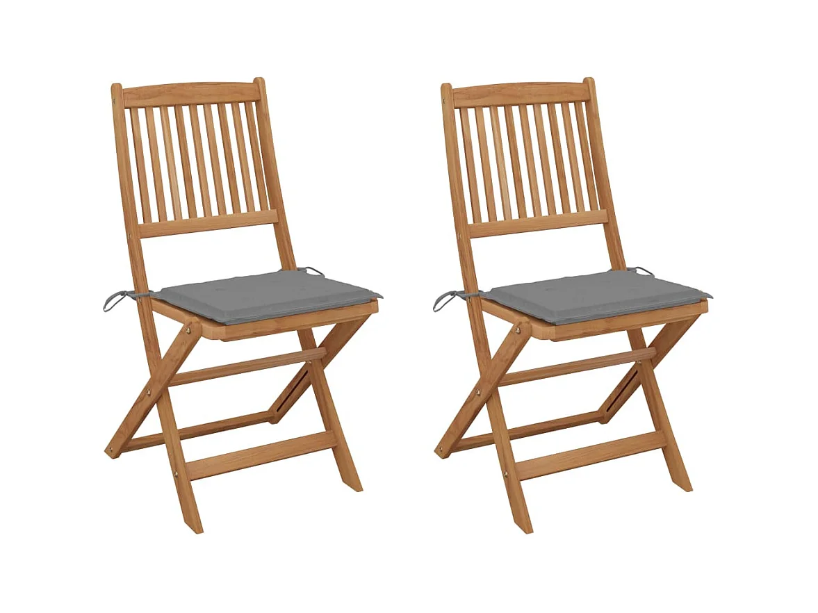 Chaises pliables de jardin 2 pcs avec coussins Bois d'acacia