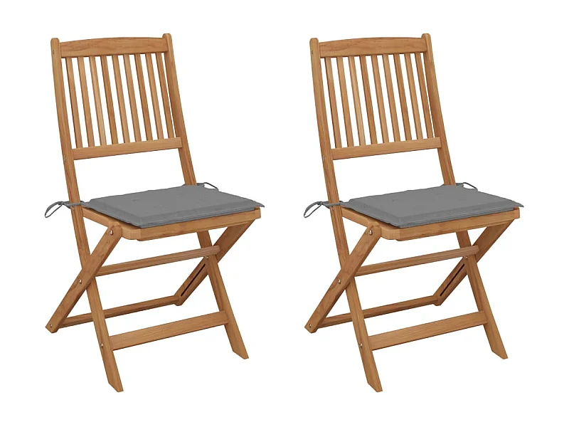 Chaises pliables de jardin 2 pcs avec coussins Bois d'acacia