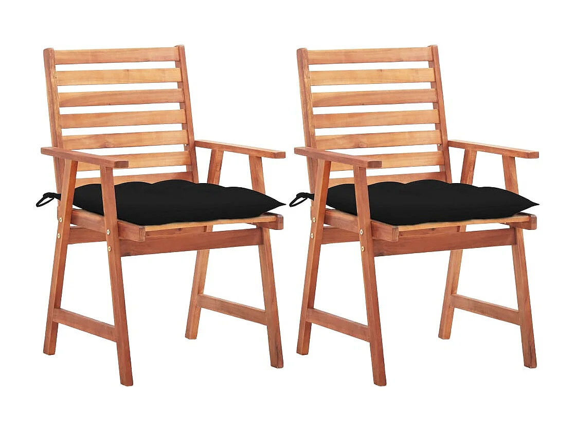Chaises à dîner d'extérieur 2 pcs avec coussins Acacia massif