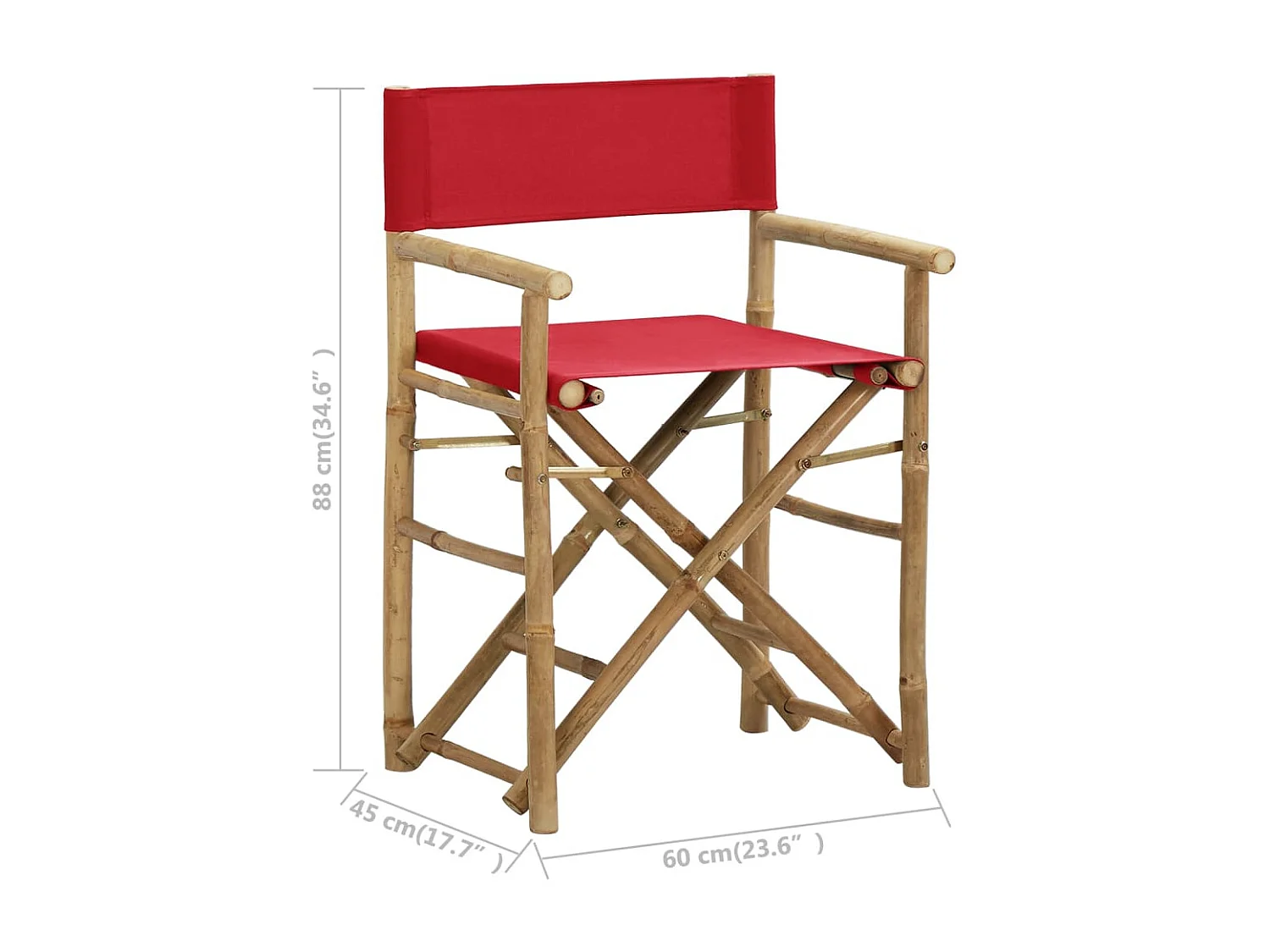 Chaises pliables de directeur 2 pcs Rouge Bambou et tissu
