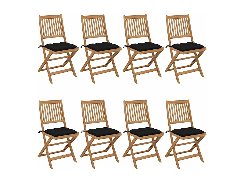 Chaises pliables de jardin 8 pcs avec coussins Bois d'acacia