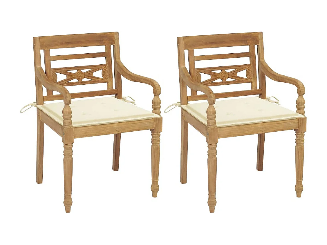 Chaises Batavia 2 pcs avec coussins crème Bois de teck massif