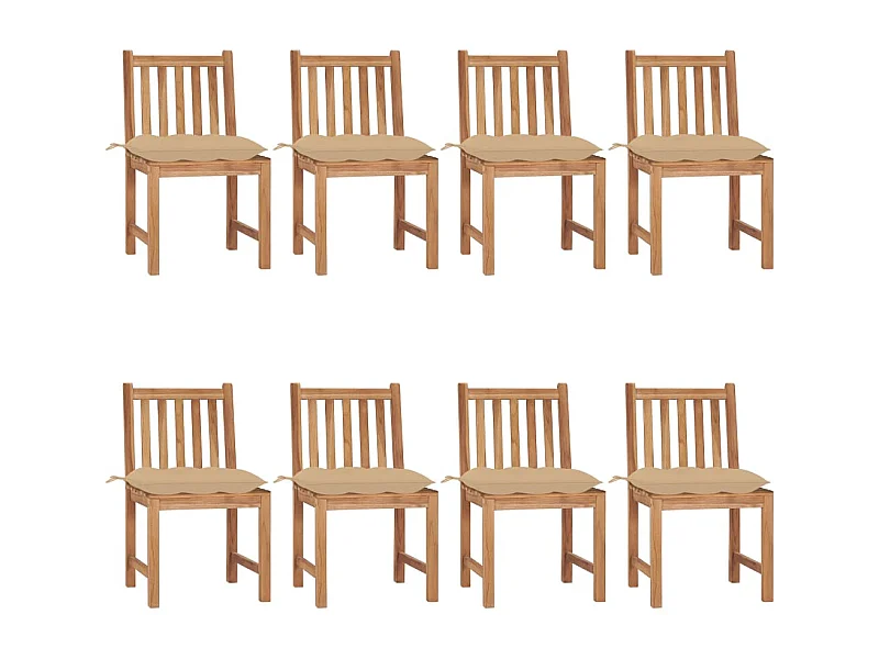 Chaises de jardin 8 pcs avec coussins Bois de teck massif