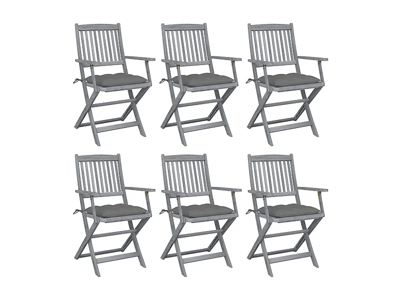 Chaises pliables d'extérieur 6 pcs avec coussins Bois d'acacia