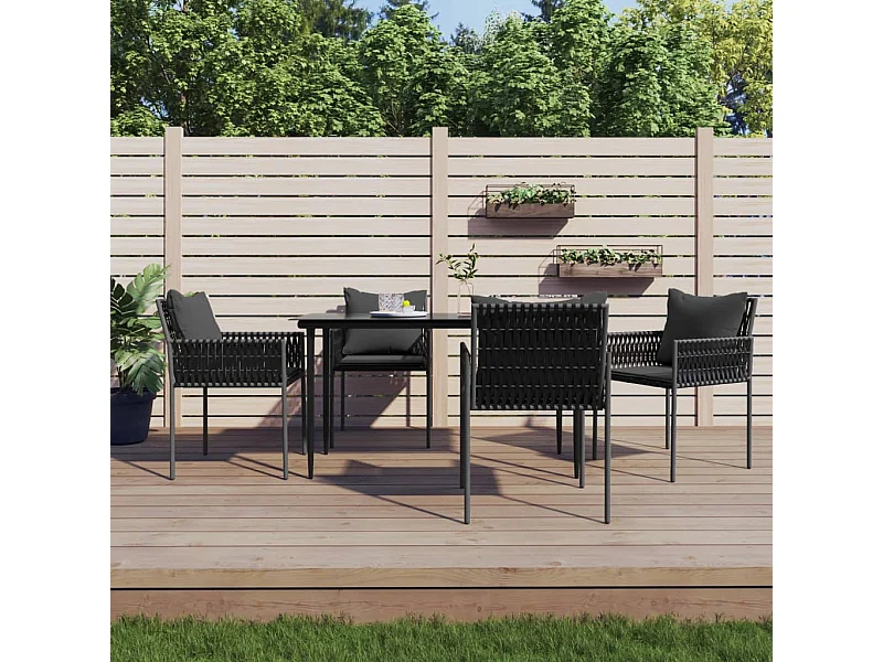 Set di 4 sedie da giardino con cuscini in rattan nero 54x61x83 cm