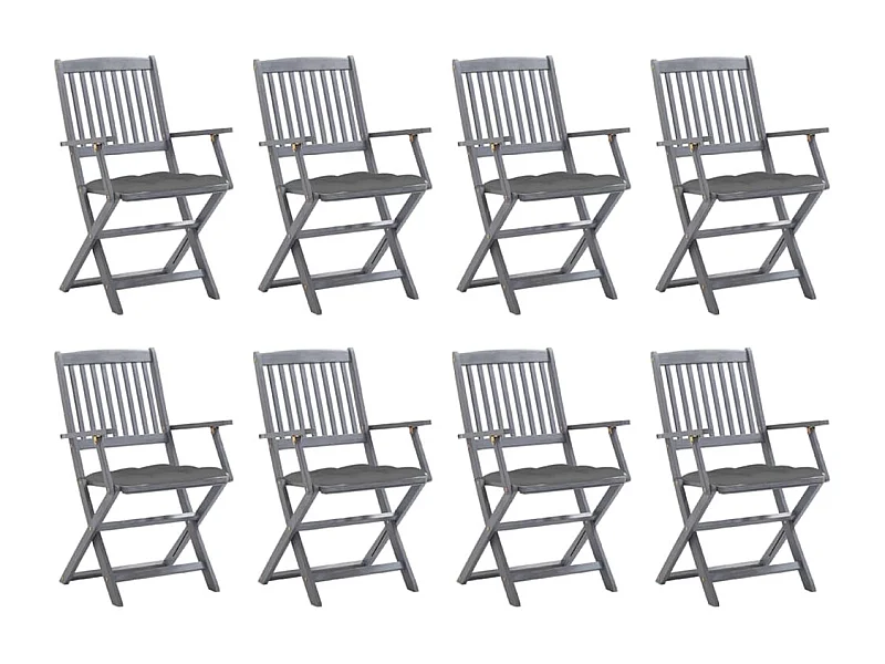 Chaises pliables d'extérieur 8 pcs avec coussins Bois d'acacia