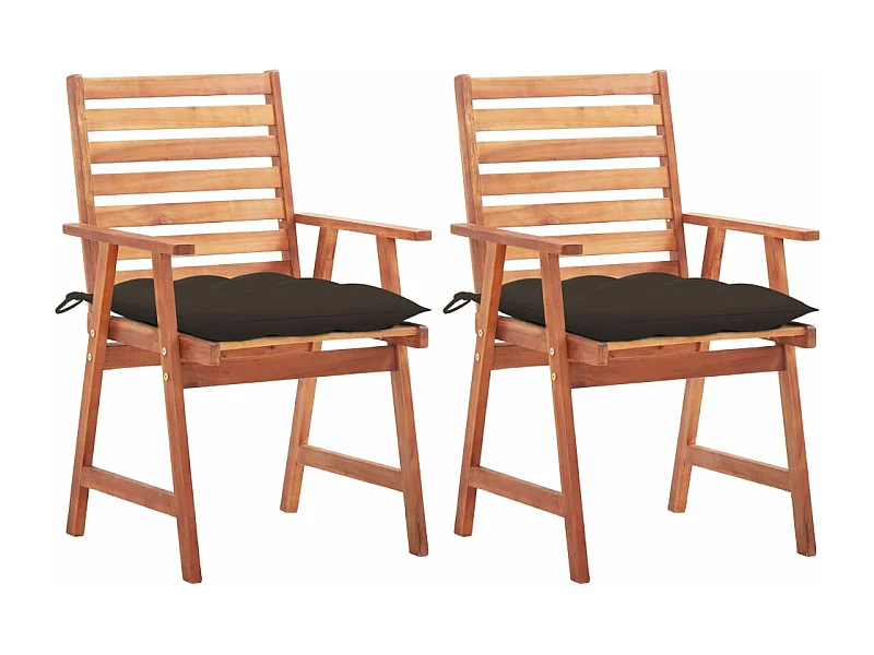 Chaises à dîner d'extérieur 2 pcs avec coussins Acacia massif