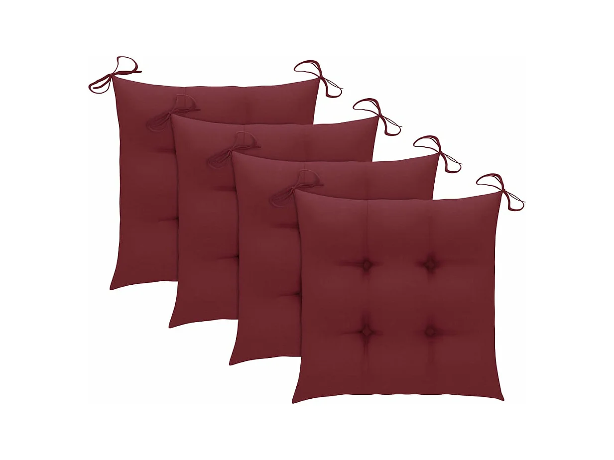 Chaises de jardin avec coussins rouge bordeaux 4pcs Teck massif