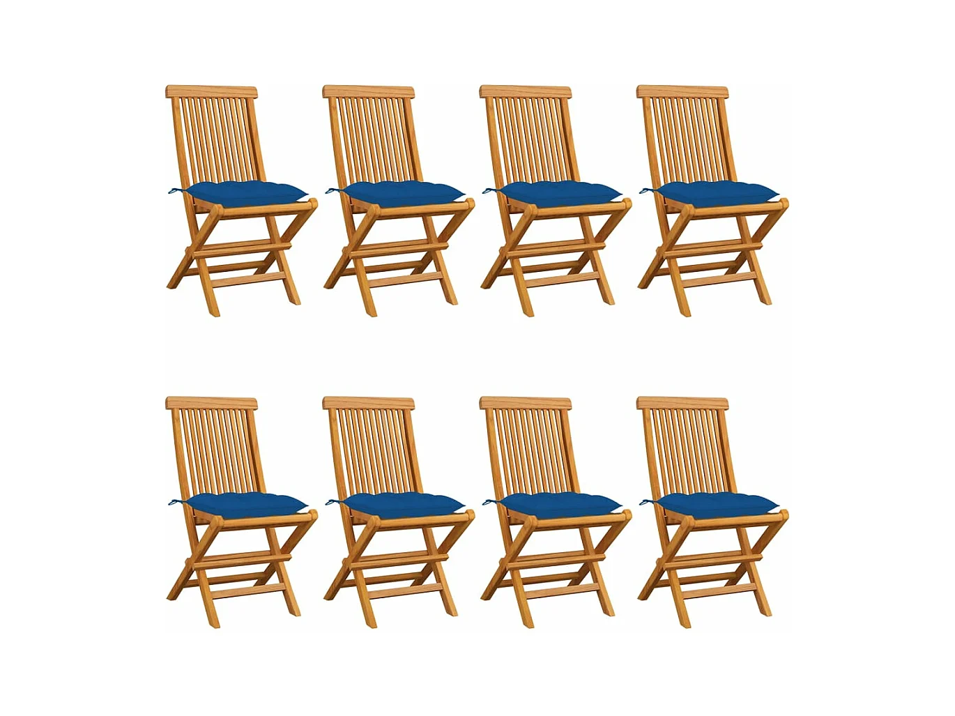 Tuinstoelen met blauwe kussens 8 stuks Massief teakhout
