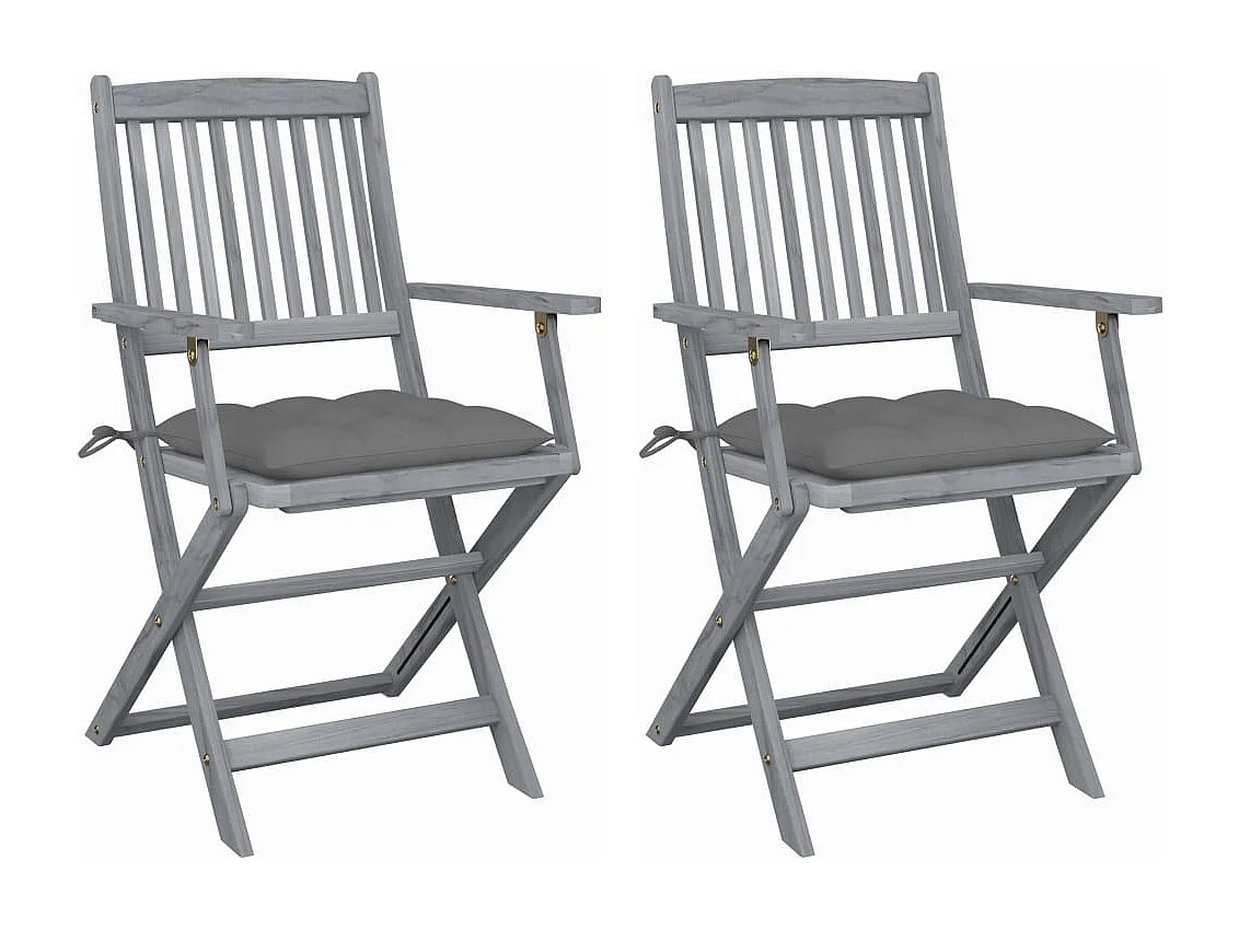 Chaises pliables d'extérieur 2 pcs avec coussins Bois d'acacia