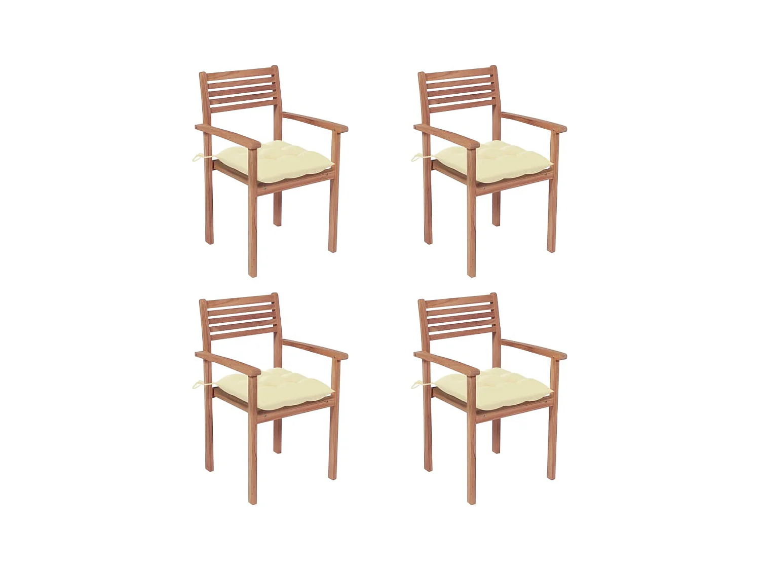 Chaises de jardin 4 pcs avec coussins blanc crème Teck solide