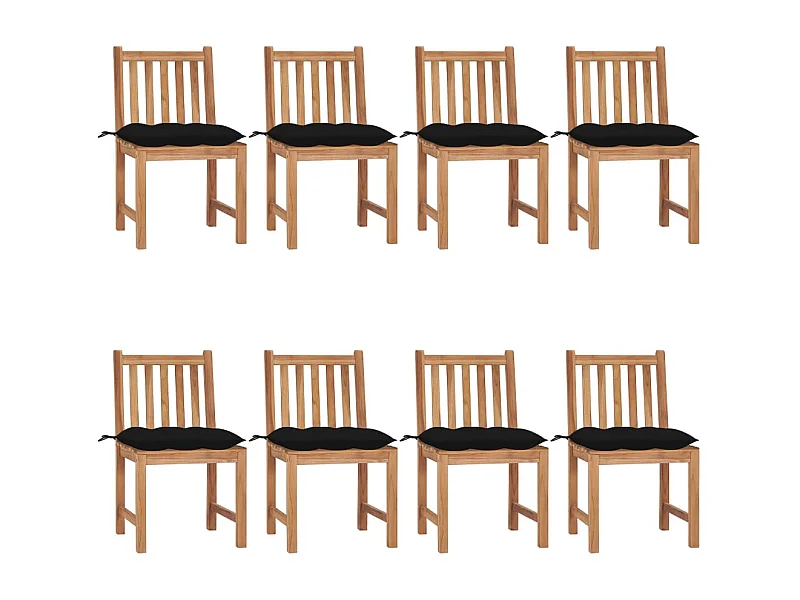 Sedie da giardino 8 pezzi con cuscini Legno massello di teak