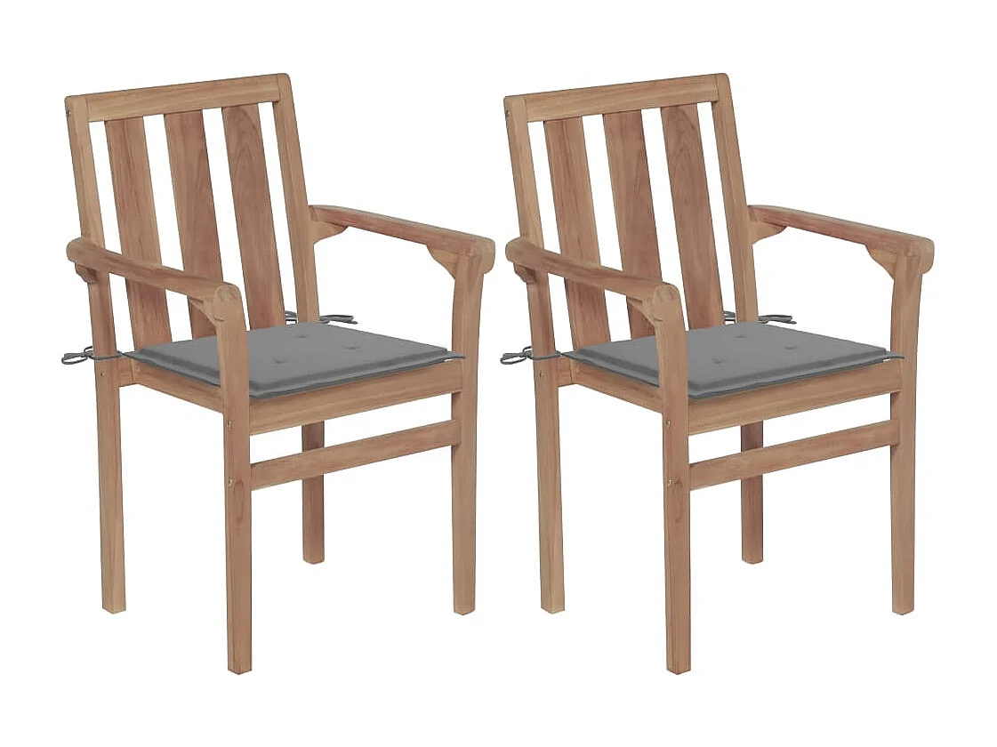 Chaises de jardin 2 pcs avec coussins gris Bois de teck massif