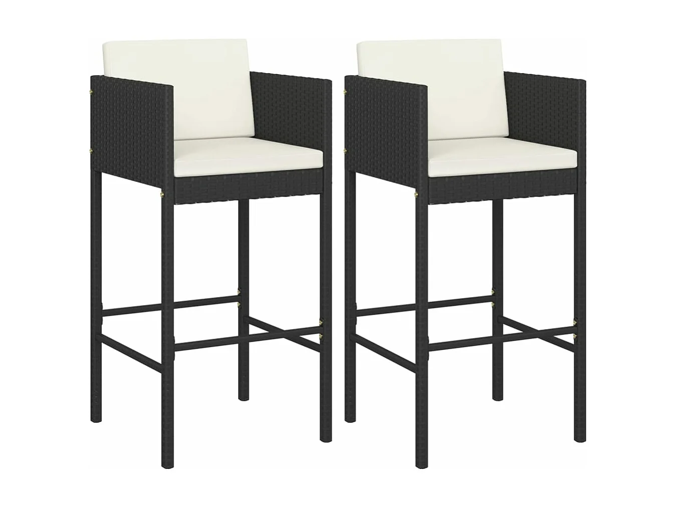 Set di 2 sgabelli da bar con cuscini in resina intrecciata nera
