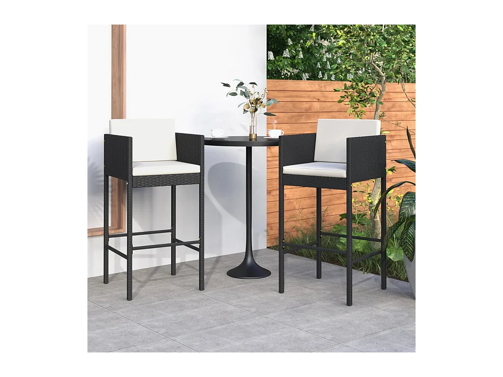 Set di 2 sgabelli da bar con cuscini in resina intrecciata nera