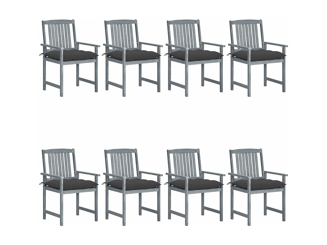 Chaises de jardin avec coussins 8 pcs Bois d'acacia solide Gris