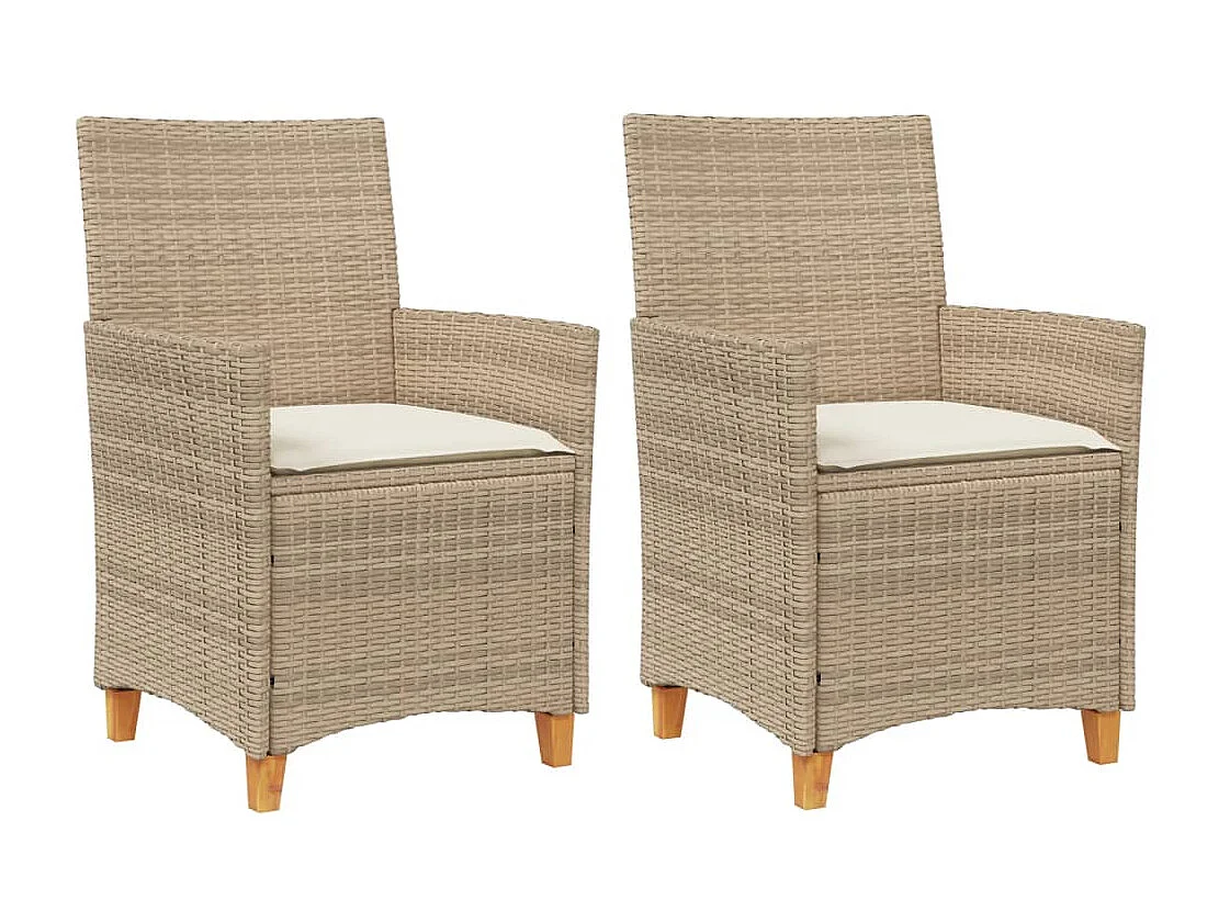Chaises de jardin coussins lot de 2 beige résine tressée bois