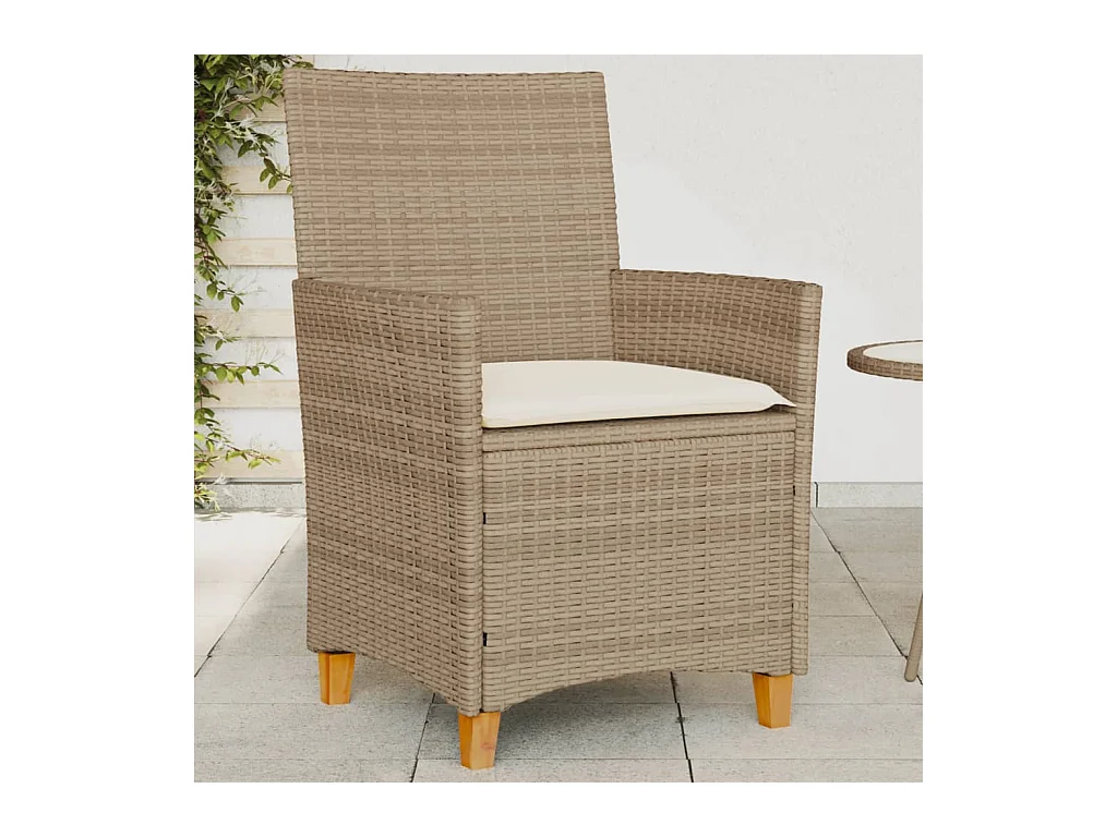 Chaises de jardin coussins lot de 2 beige résine tressée bois