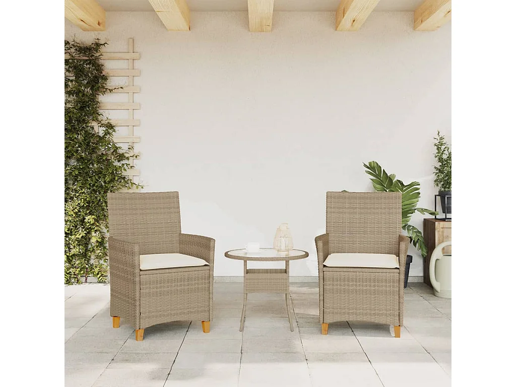 Set di 2 cuscini per sedie da giardino in legno resina intrecciata beige