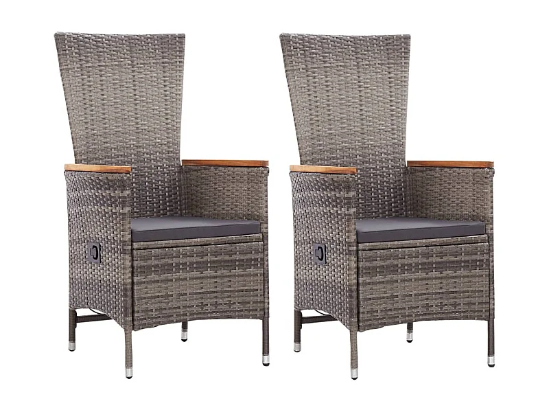 Chaises d'extérieur 2 pcs avec coussins Résine tressée Gris