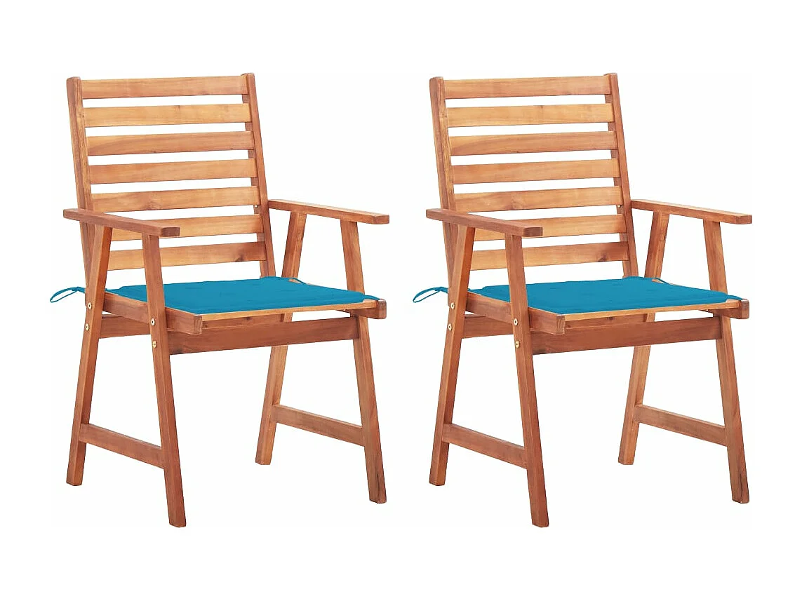 2 sedie da pranzo da esterno con cuscini in massello di acacia