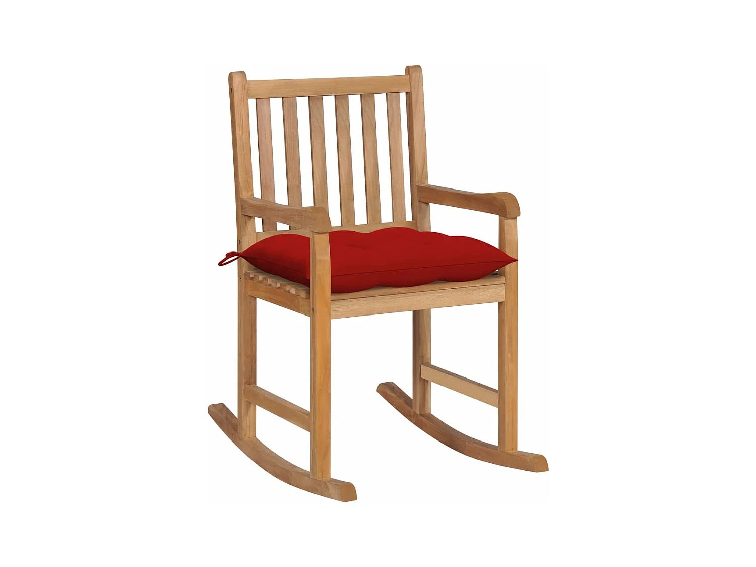Mecedora con cojín rojo Madera maciza de teca