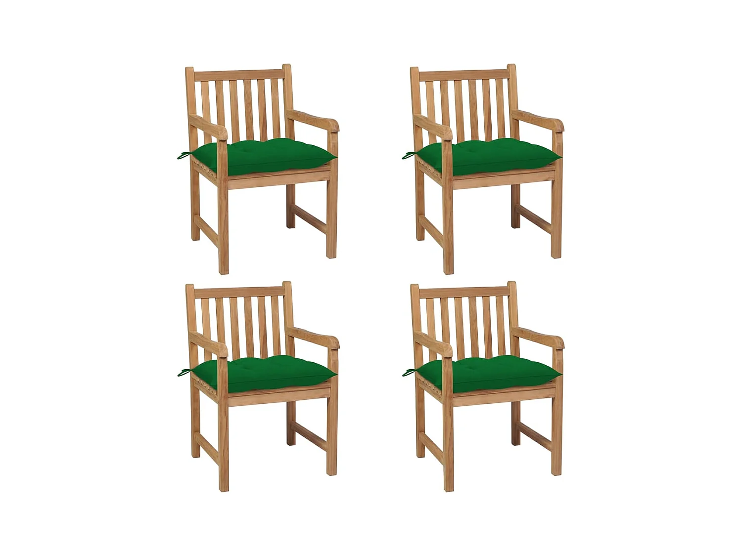 Tuinstoelen 4 stuks met groene kussens Massief teakhout