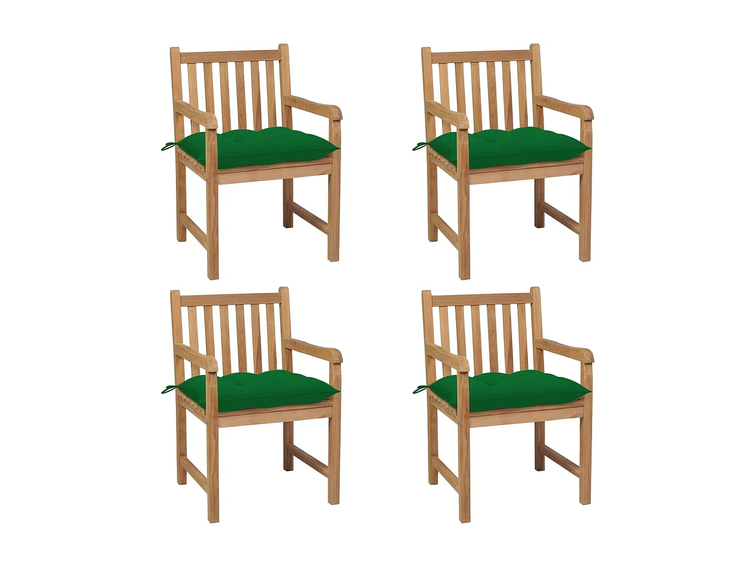 Tuinstoelen 4 stuks met groene kussens Massief teakhout