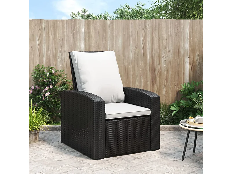 Fauteuil inclinable de jardin avec coussins noir résine tressée