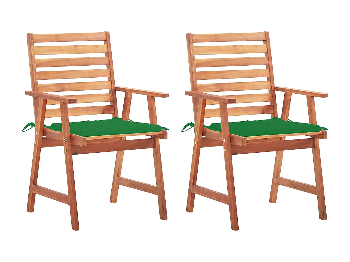 2 sillas de comedor de exterior con cojines de acacia maciza