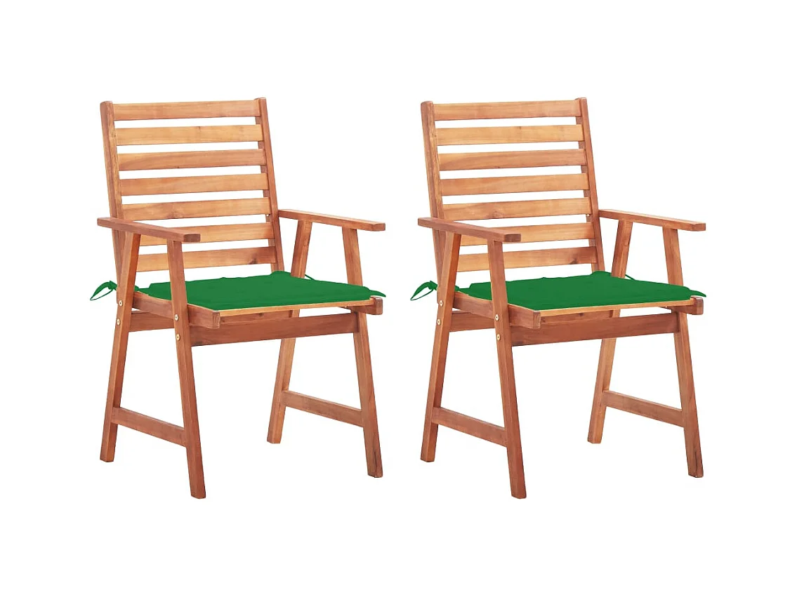 Chaises à dîner d'extérieur 2 pcs avec coussins Acacia massif