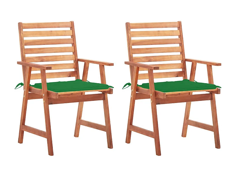 2 stuks buiteneetkamerstoelen met kussens van massief acaciahout