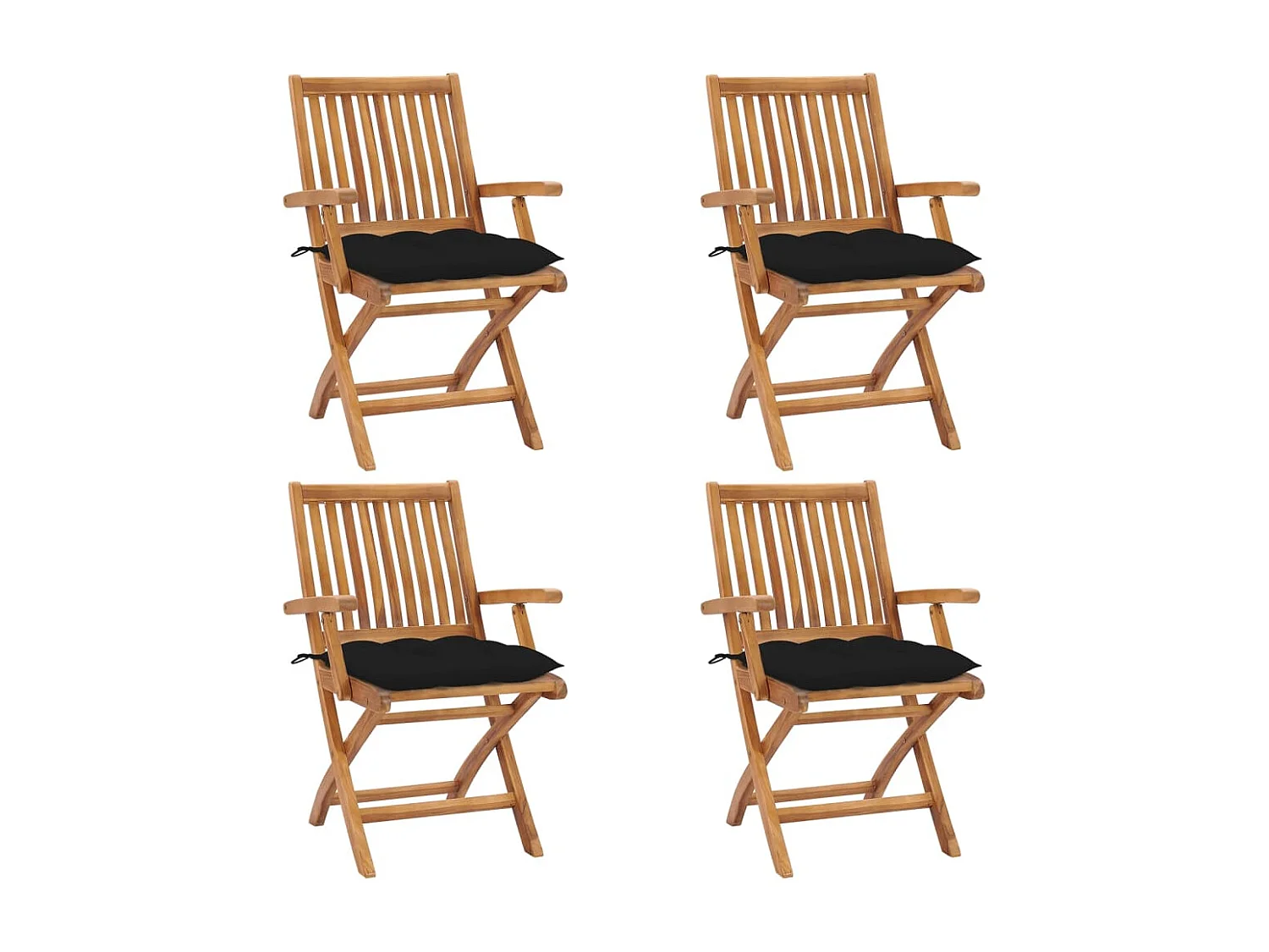 Sedie da giardino pieghevoli con cuscini 4 pezzi Teak massiccio